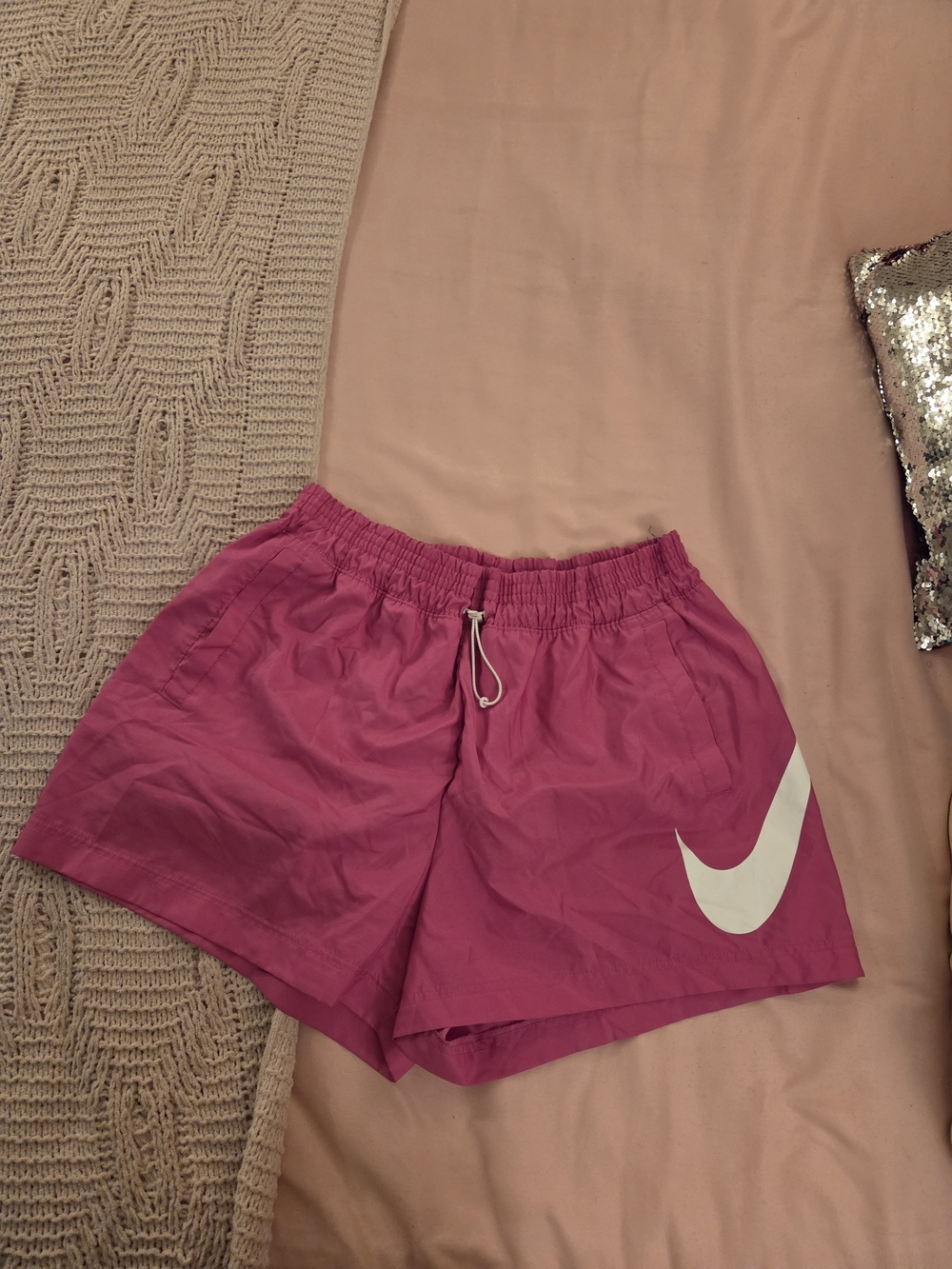 Nike Women's Magenta Athletic Shorts with White Swoosh